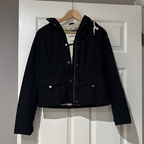 Abercrombie & Fitch Navy Jacket with Faux Fur Lining